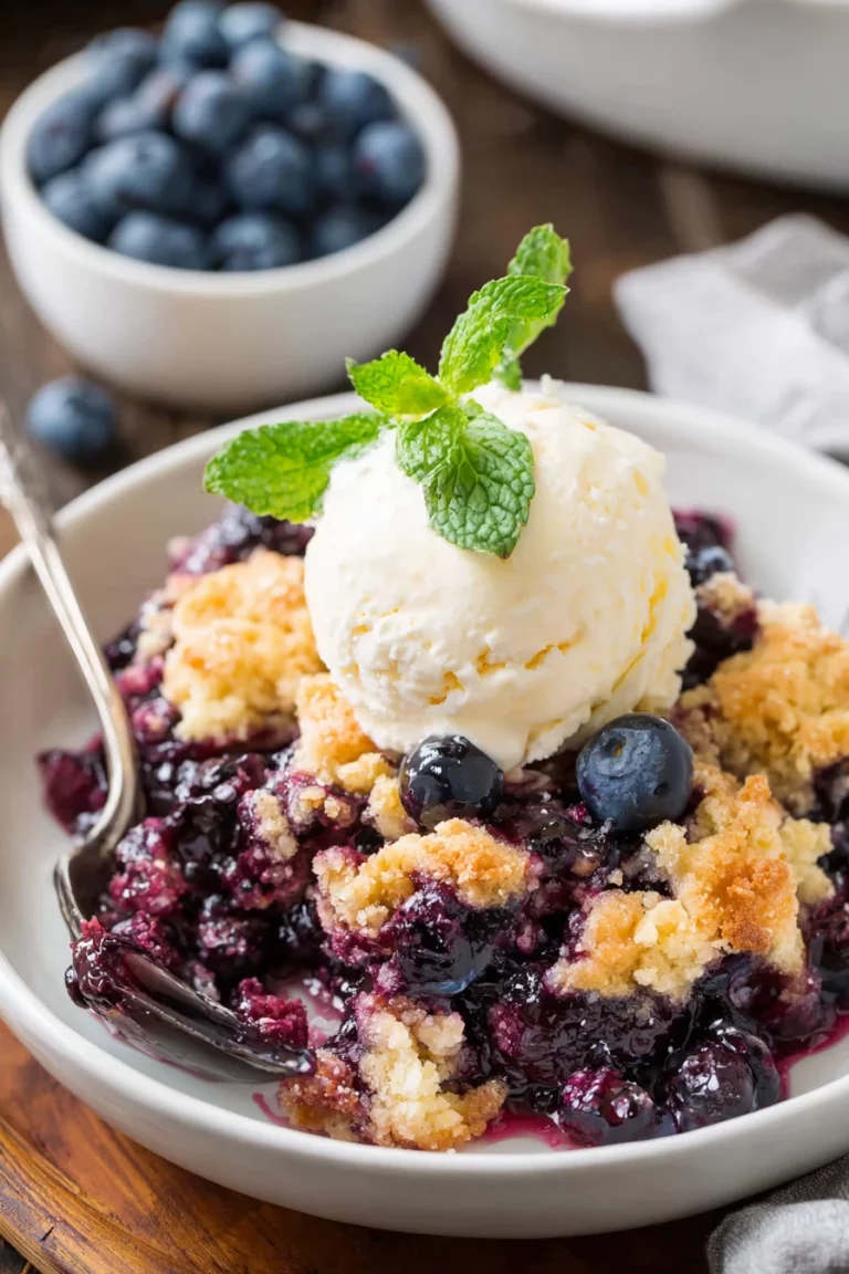blueberry cobbler, 4 ingredients, sweet, juicy, easy recipe
