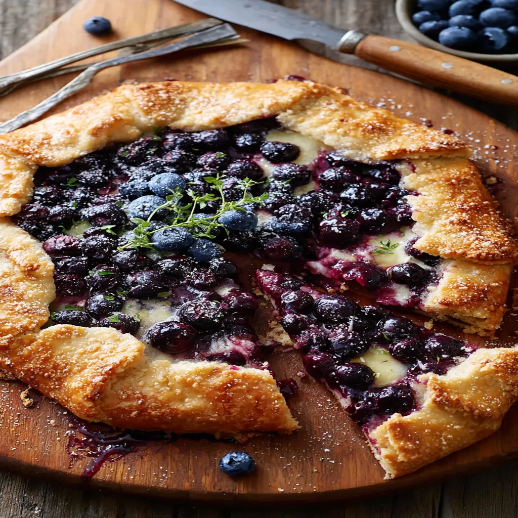 blueberry cheesecake galette, delicious dessert, flaky crust, creamy filling, sweet and tangy