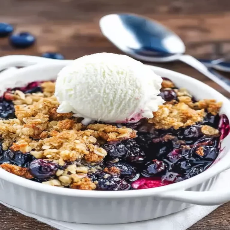 blueberry crisp, baked dessert, sweet and juicy blueberries, crunchy oat topping