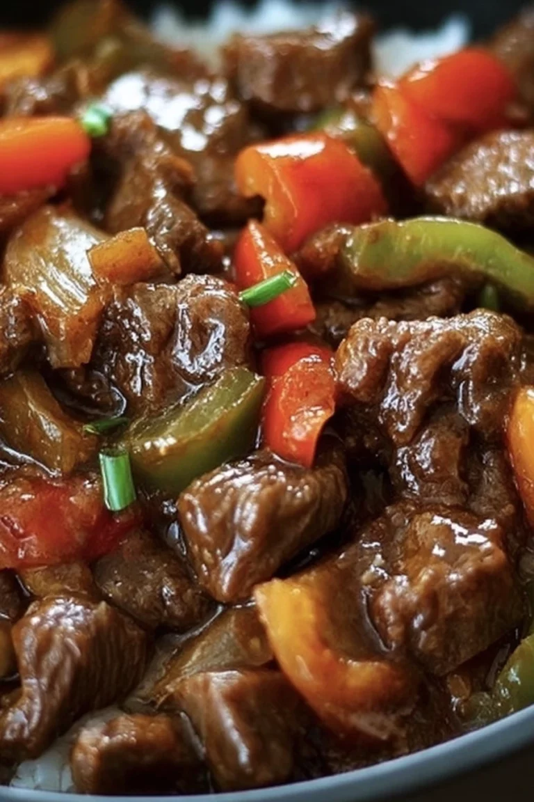 crockpot pepper steak, savory, tender beef, flavorful peppers, slow-cooked, delicious onions