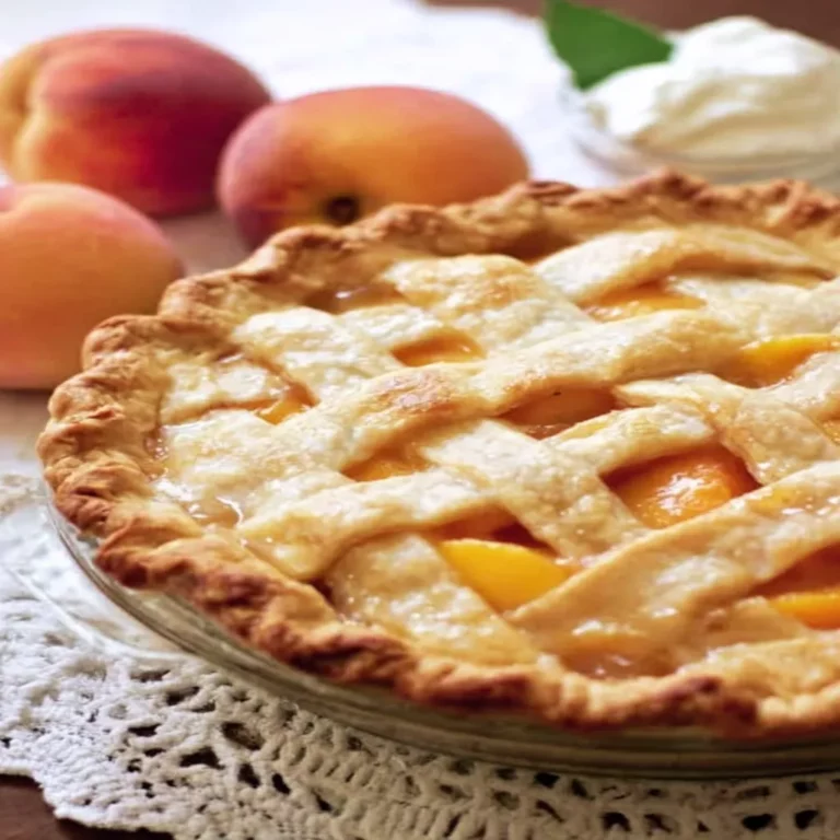 fresh peach pie, homemade dessert, juicy peaches, flaky crust, sweet and tangy flavor
