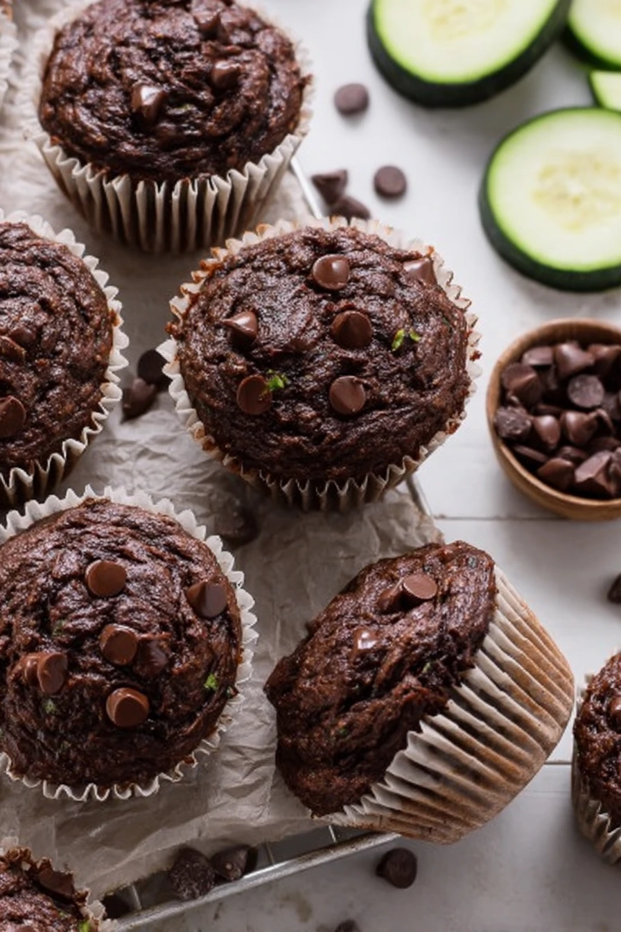 moist chocolate zucchini muffins, healthy, delicious, rich, indulgent, chocolatey, moist, satisfying