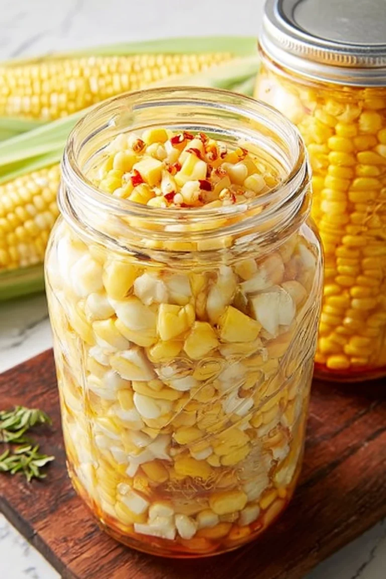 pickled corn, tangy, crunchy, briny, flavorful, summer snack, preserved corn