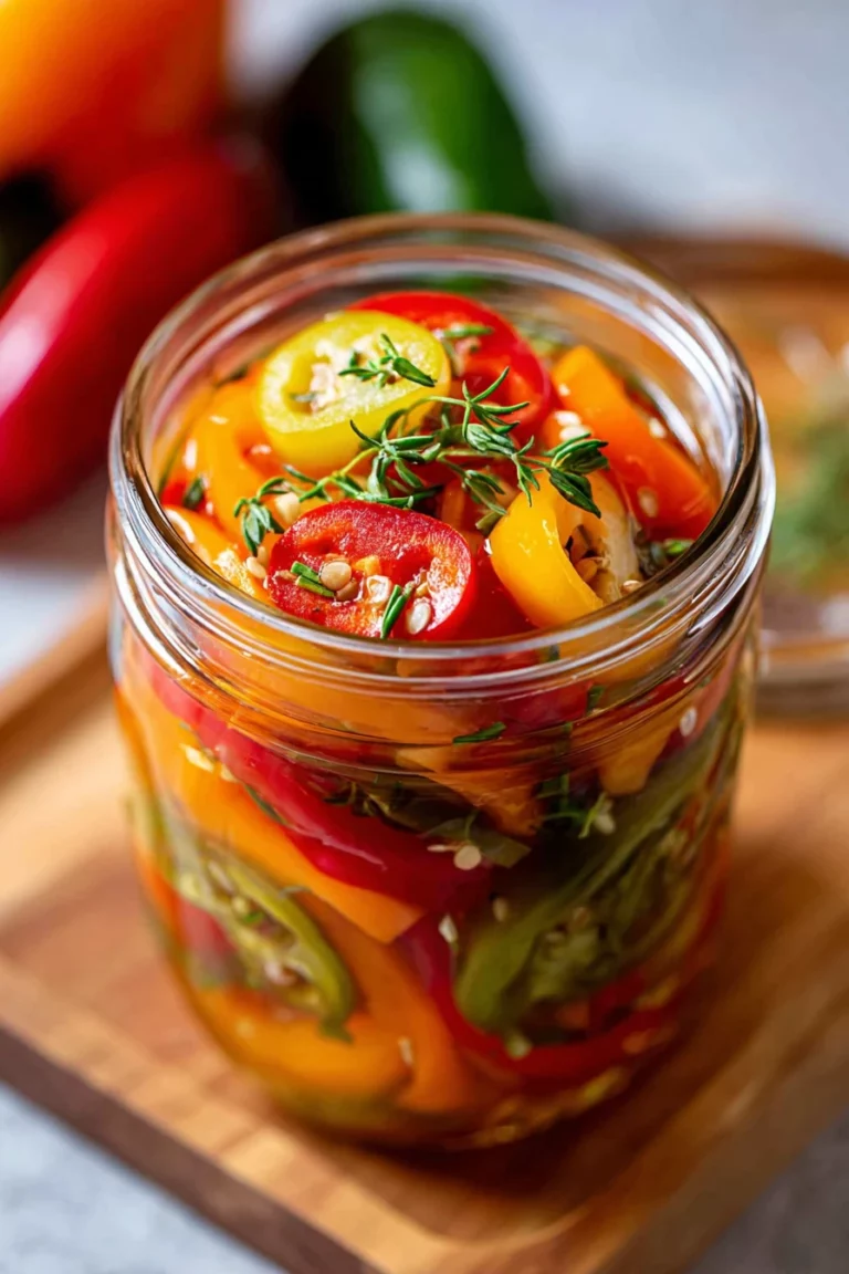 quick pickled peppers, spicy recipe, vibrant colors, tangy flavor