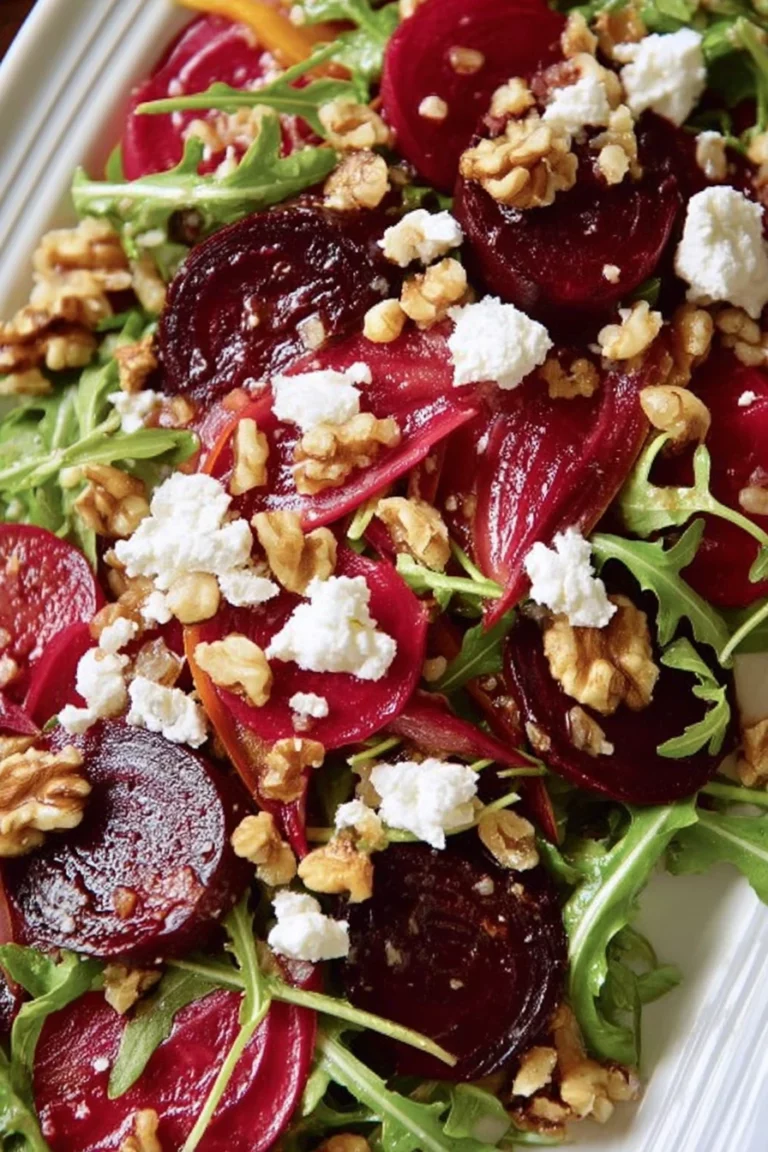 roasted beet salad, walnuts, goat cheese, honey, savory, crunchy, creamy, flavorful