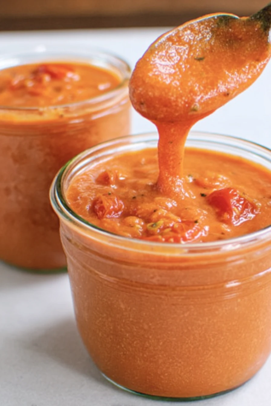 roasted cherry tomato sauce, flavorful, aromatic, rich, vibrant color