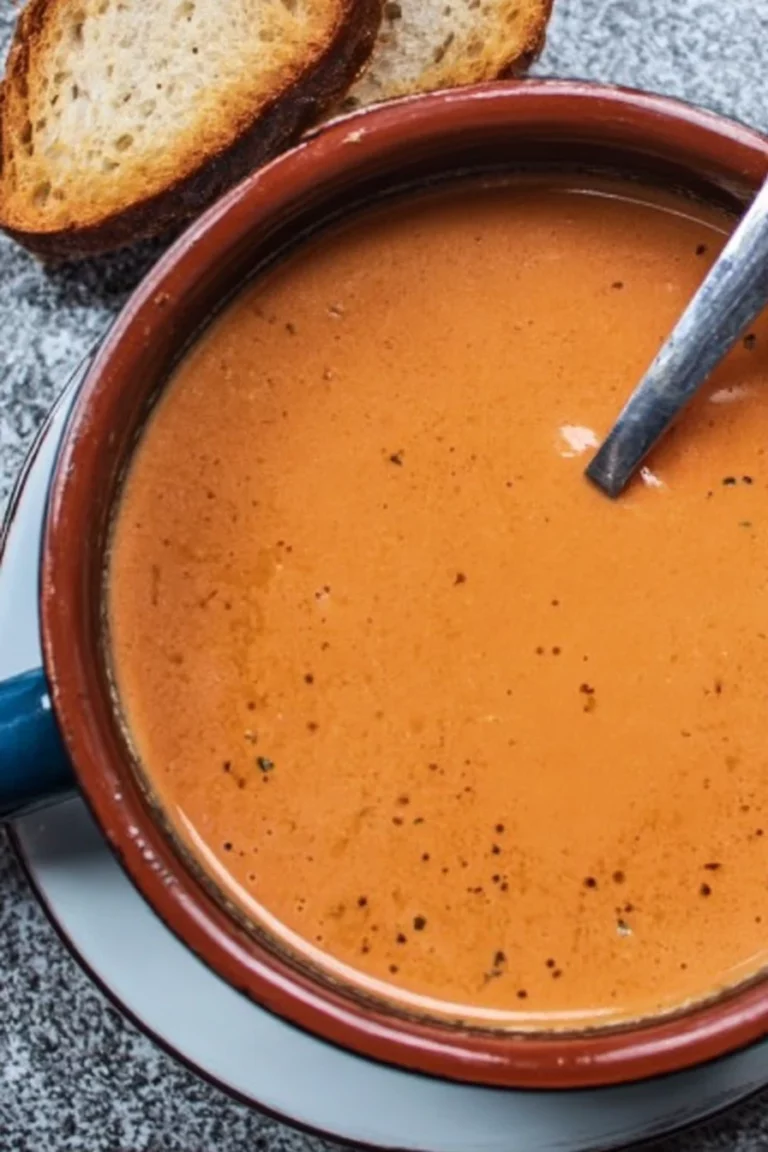 Roma tomato soup, hearty, savory, aromatic, rich flavor, comforting bowl