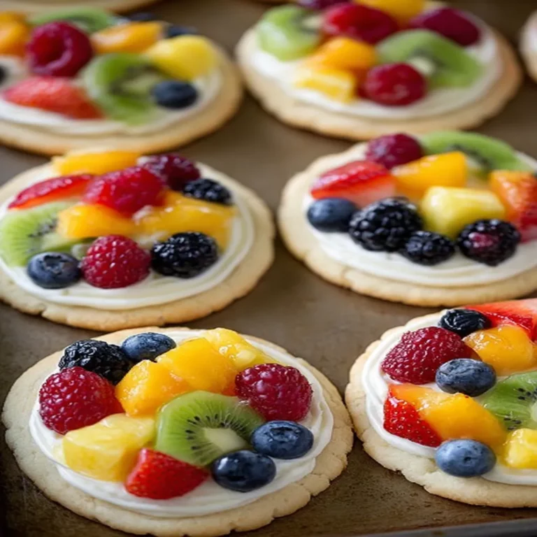 sugar cookie, fruit pizzas, colorful toppings, sweet, fruity, delicious, dessert