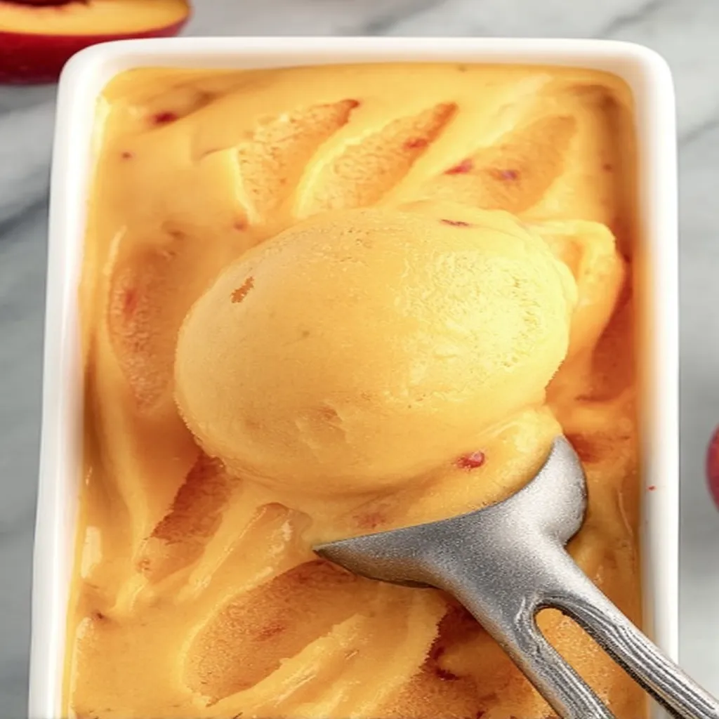peach sorbet, easy recipe, refreshing dessert, sweet, fruity, homemade