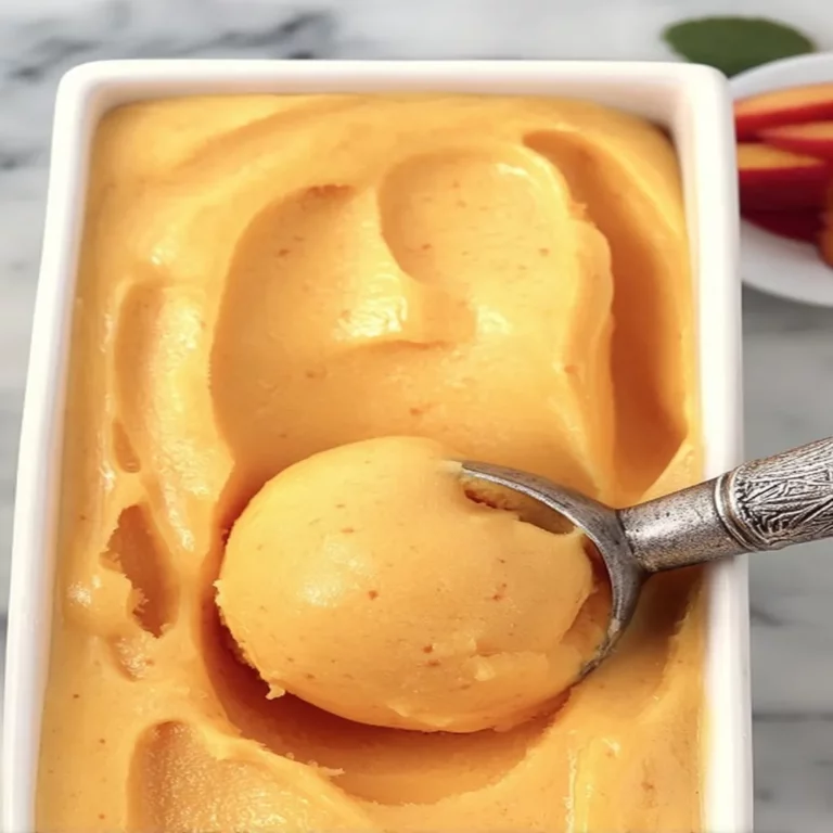 peach sorbet, refreshing summer dessert, sweet, fruity, homemade, best recipe