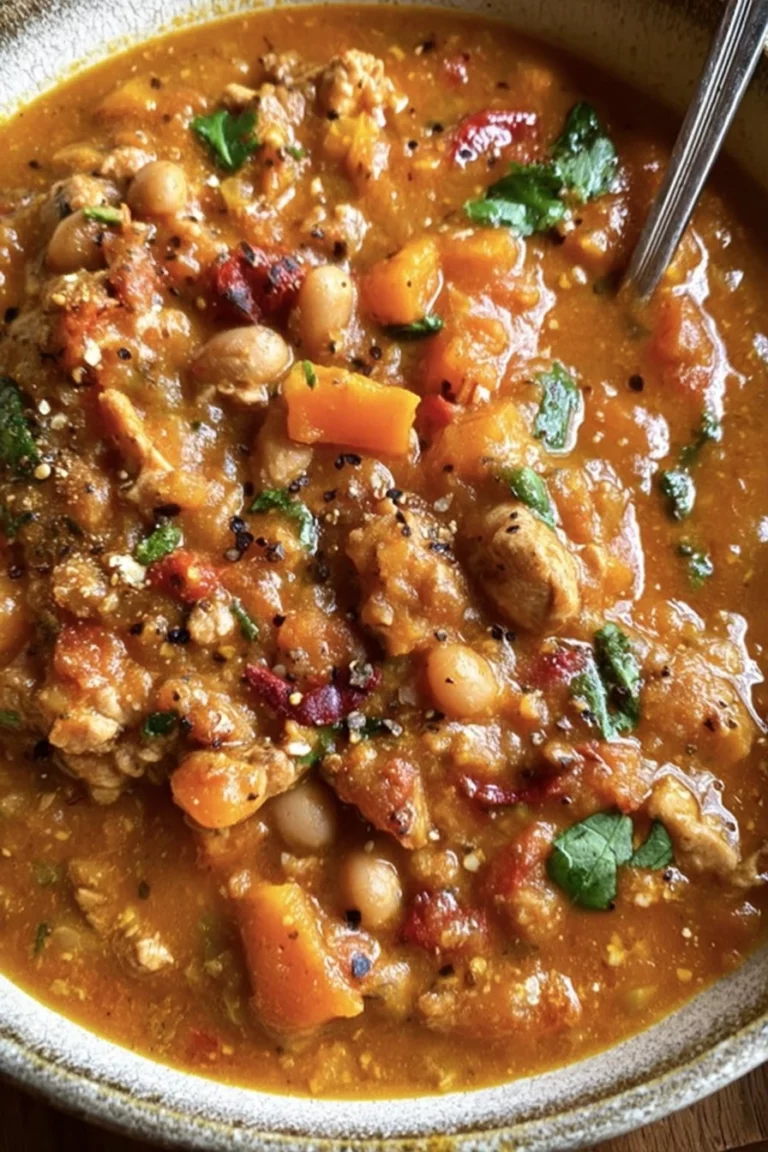 chicken chili, pumpkin, hearty, savory, comforting, fall flavors, warm bowl
