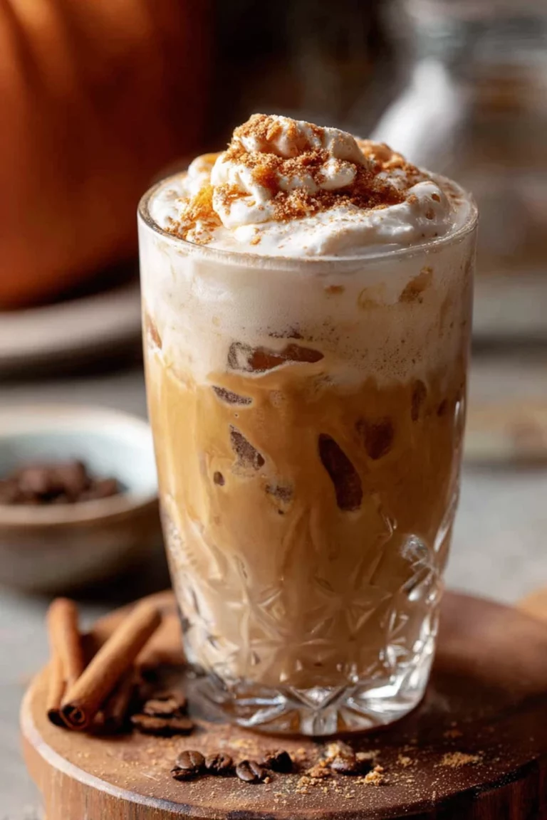 iced pumpkin cream chai latte, refreshing, seasonal, spicy, creamy, indulgent drink