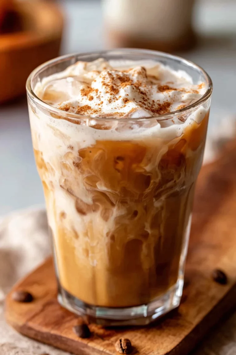 iced pumpkin spice latte, refreshing, creamy, autumn flavors