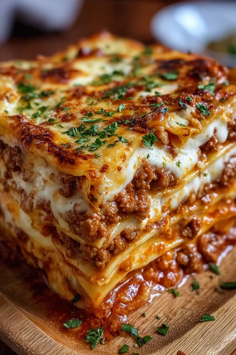 Million Dollar Lasagna, decadent layers, savory cheese, flavorful meat, rich tomato sauce