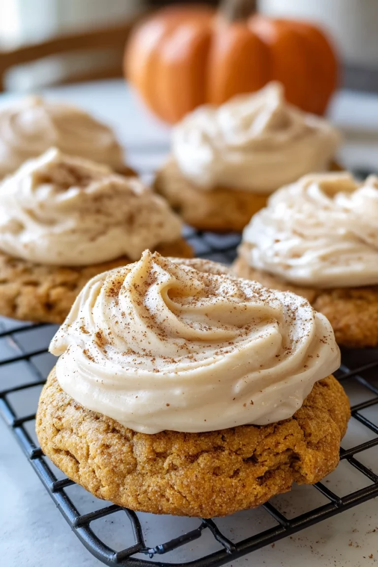 pumpkin cookies, cinnamon cream cheese frosting, fall dessert, delicious, creamy, festive, flavorful
