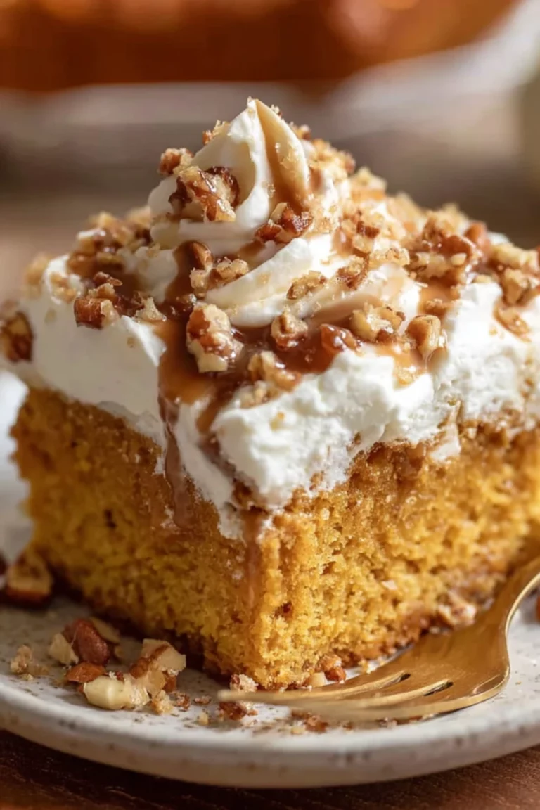 pumpkin poke cake, moist, spiced, cream cheese frosting, decadent, fall dessert
