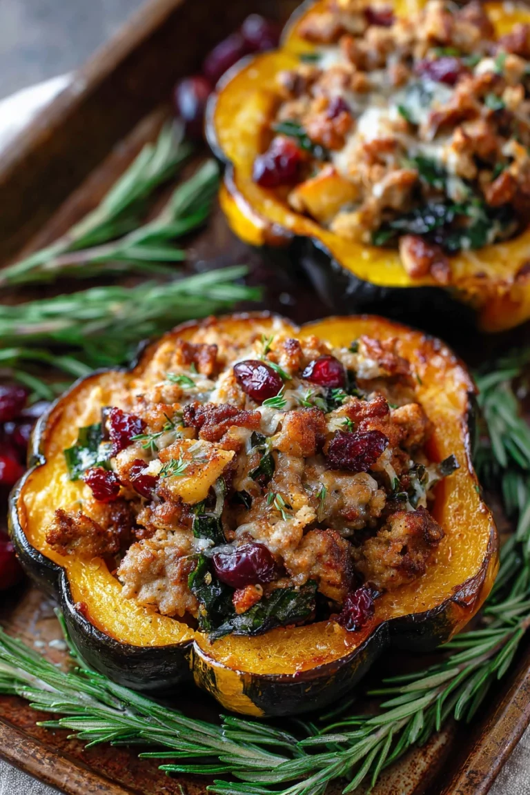sausage stuffed acorn squash, savory, hearty, autumn flavors, delicious, comforting, roasted, flavorful